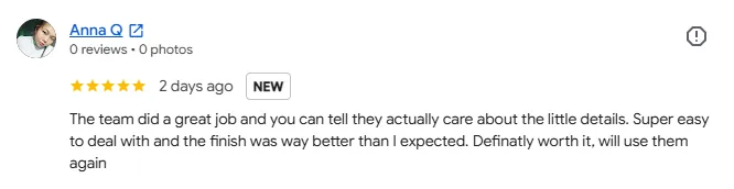 Google review from Anna Q for Motrivo Mobile Detailing